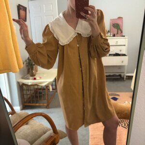 Corduroy Babydoll Dress with Ruffle Collar